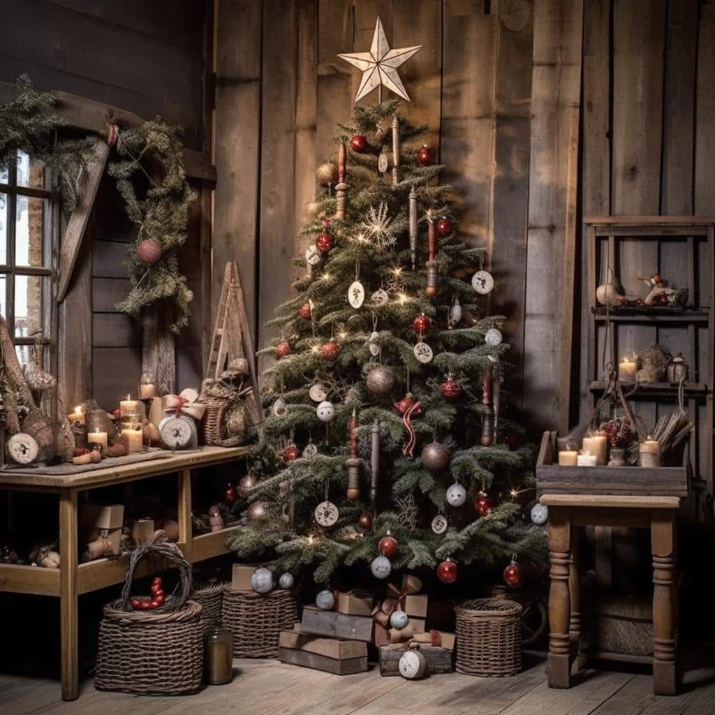 Árvore de Natal com Decoração Rústica e Elementos Naturais - detalhe