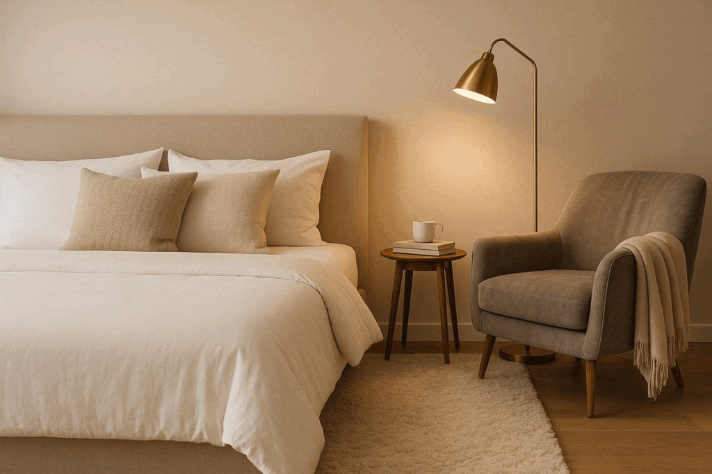 Cantinho de Leitura Aconchegante: Poltrona Charmosa e Luminária Direcionada - detalhe