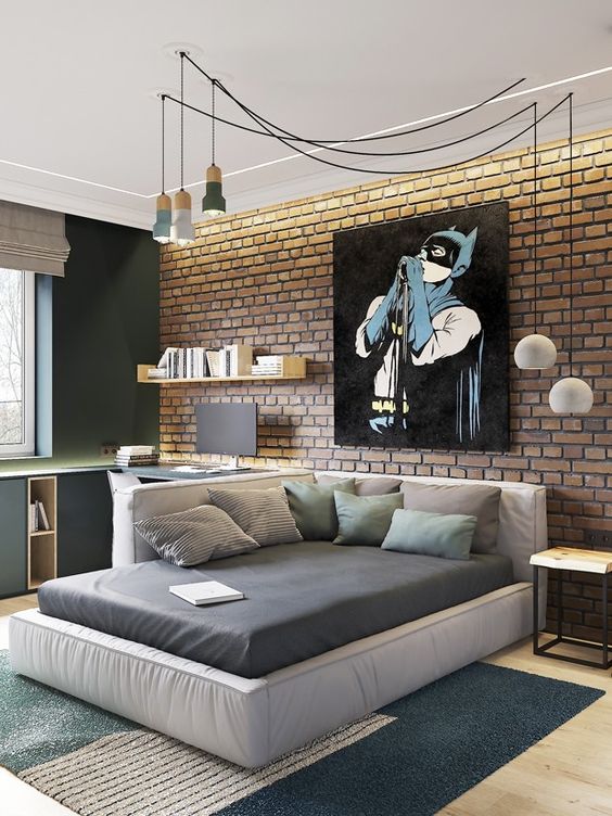Quarto com Decoração Industrial e Toques de Concreto Aparente - detalhe