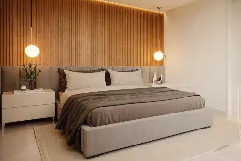 Quarto Moderno com Painel Ripado - ideia