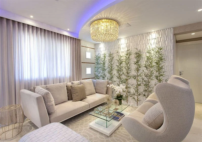 Simplicidade Sofisticada: Sala Clean com Plantas e Elementos Naturais - ideia
