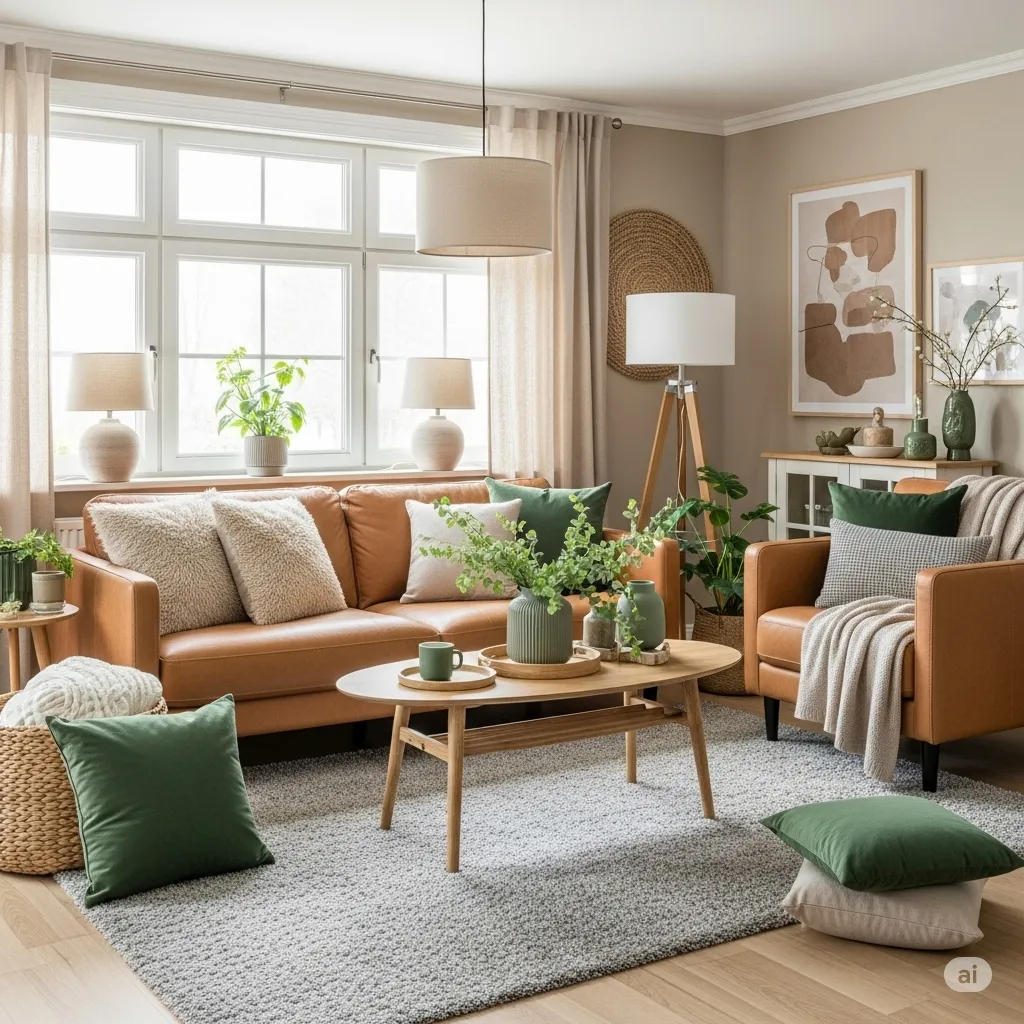 Sala de Estar Aconchegante com Texturas Naturais e Cores Quentes - ideia