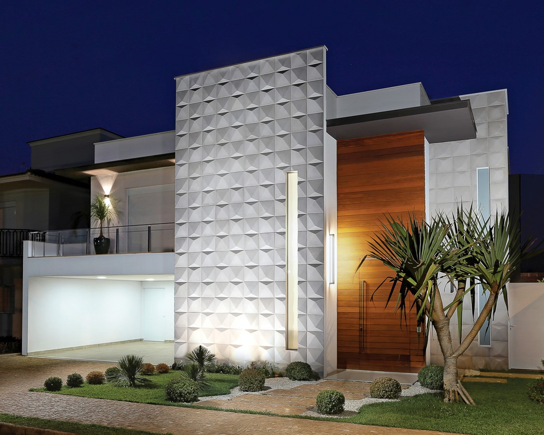 Fachada Moderna com Revestimento 3D - detalhe