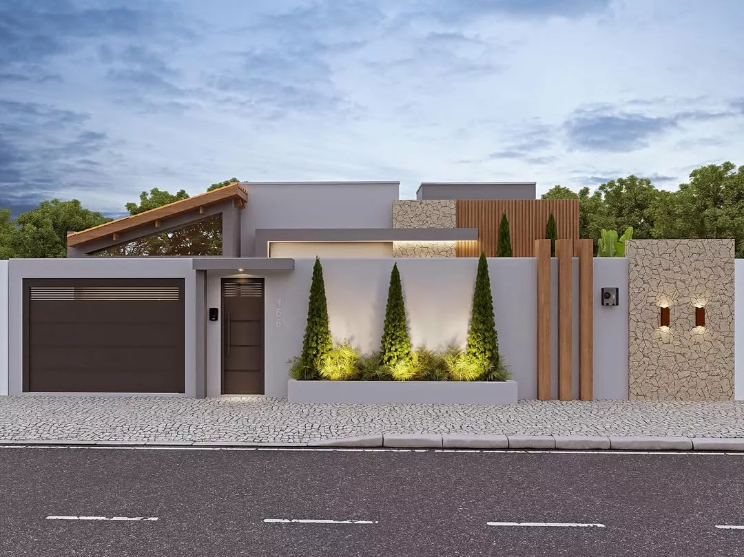 Fachada Contemporânea com Texturas Naturais - detalhe