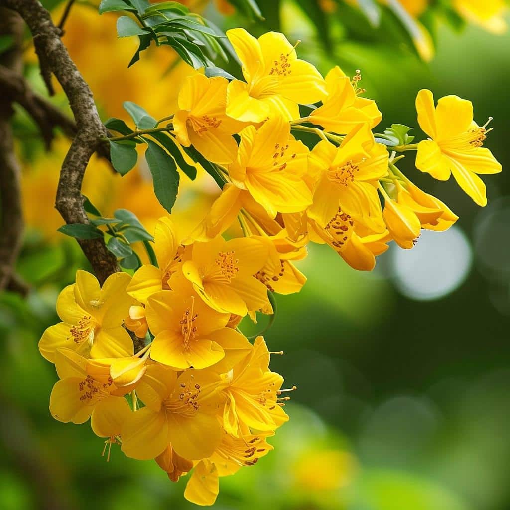 Vibrante Contraste: Flores Amarelas com Muros Azuis - detalhe