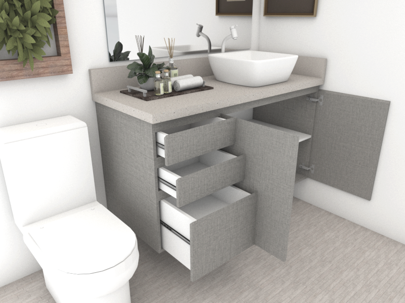 Gabinete de Banheiro com Cesto de Roupa Embutido: Praticidade e Organização Inteligente - detalhe