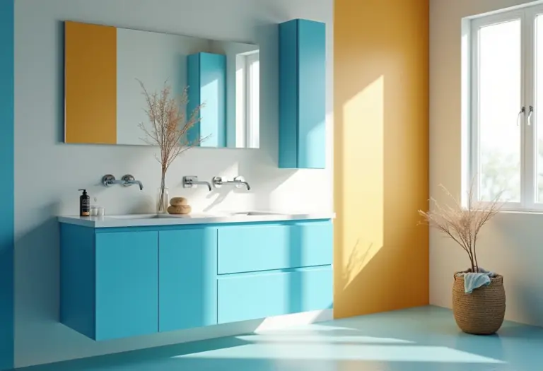 Gabinete de Banheiro Colorido com Acabamento Laqueado: Alegria e Personalidade para o Seu Banheiro - detalhe