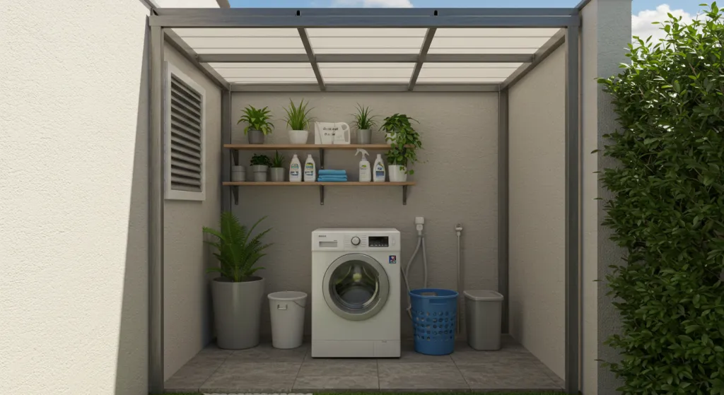 Aproveitamento Máximo: Lavanderia Vertical com Prateleiras e Nichos Suspensos - detalhe