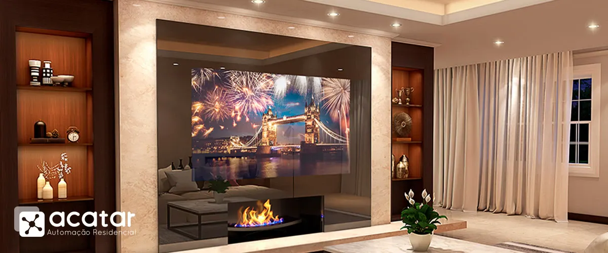 Painel de TV Espelhado: Glamour e Amplitude no Seu Living - inspiração