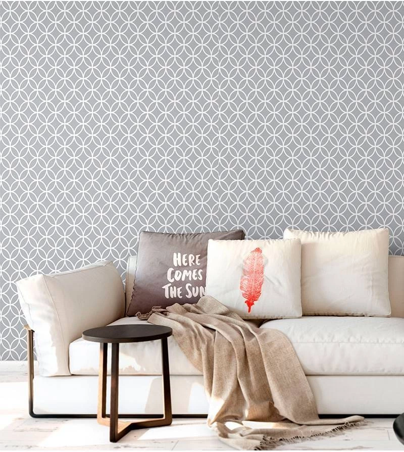 Modernidade Geométrica: Papel de Parede com Padrões Abstratos em Tons de Cinza - detalhe