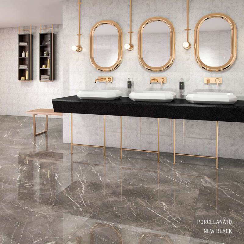 Elegância Atemporal: Sala com Piso de Porcelanato Marmorizado - ideia