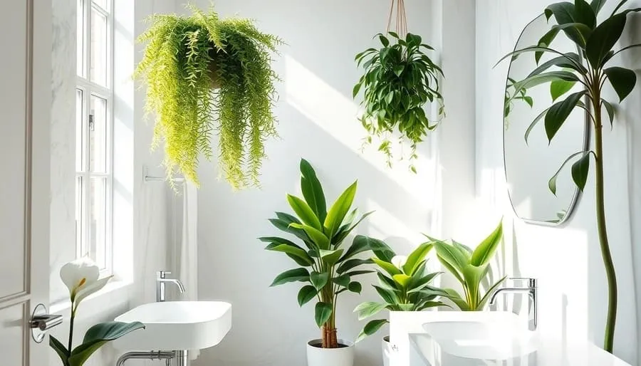 Samambaias Pendentes no Box: Um Banho de Floresta - inspiração