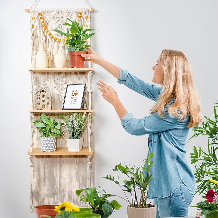 Prateleiras Suspensa com Corda Náutica: Charme Boêmio e Originalidade - detalhe