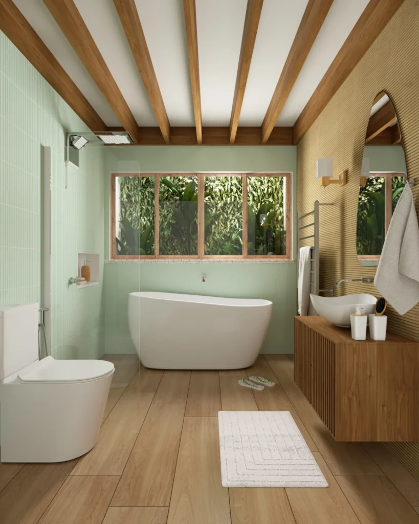 Elegância Natural com Toque de Madeira e Plantas - ideia