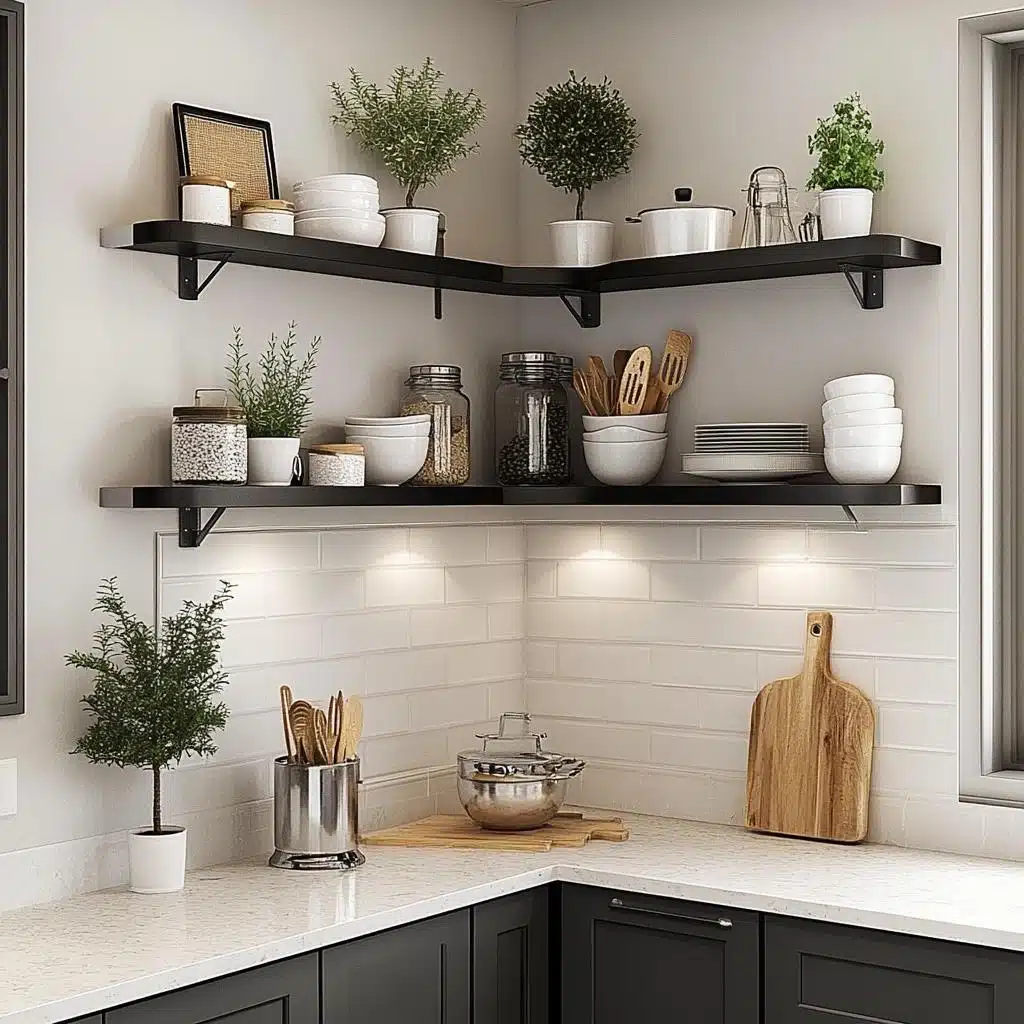 Cozinha Minimalista com Prateleiras Flutuantes - inspiração