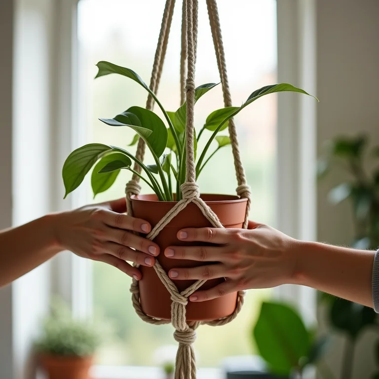 Em Cachepots Suspensos de Macramê: Estilo Boho e Aéreo - ideia