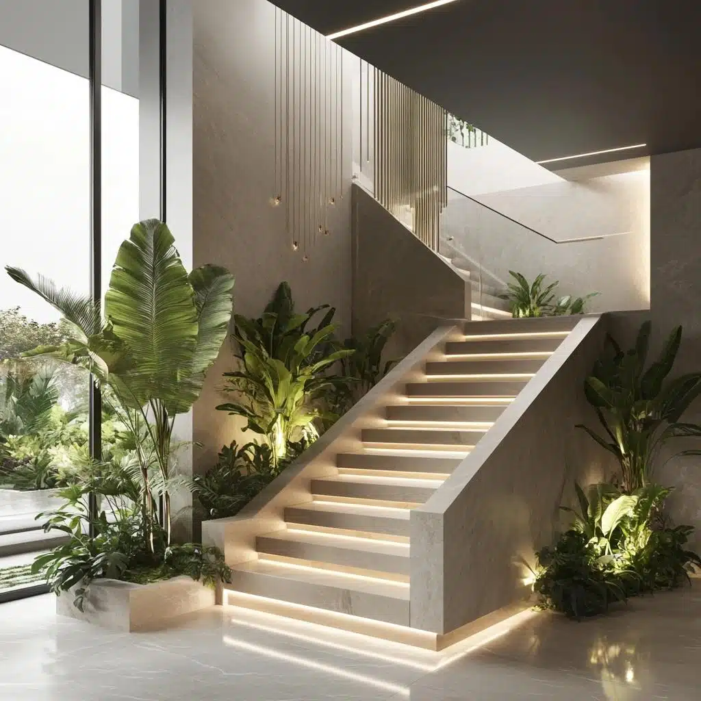 Escada Suspensa com Iluminação Embutida: Um Toque de Modernidade - detalhe