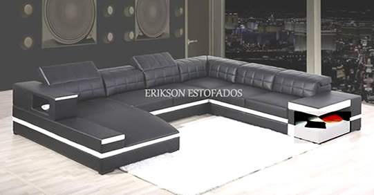 Elegância Urbana: Sofá de Canto em Couro Ecológico com Design Minimalista - detalhe