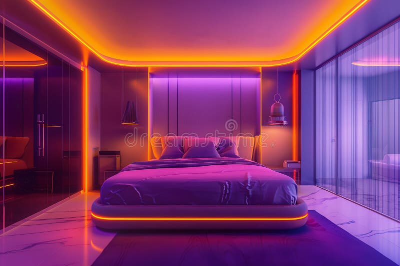 Suíte com Decoração Neon e Temática Futurista - detalhe