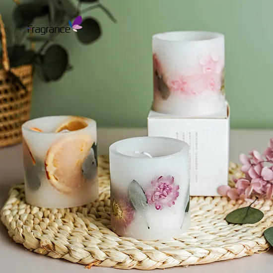 Velas Aromáticas Decoradas com Flores Secas e Cristais - detalhe