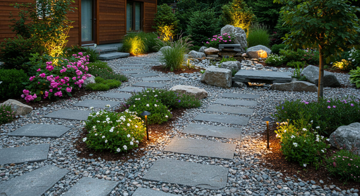 Integração Perfeita com Deck de Madeira e Pedras: Harmonia e Conexão - ideia