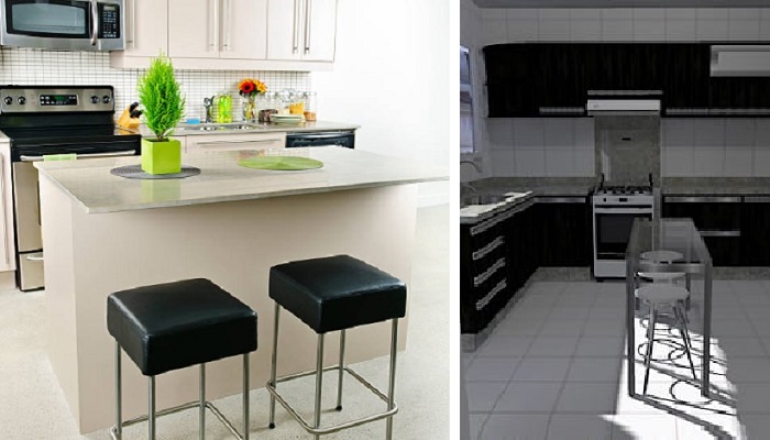 Ilha com Pia Integrada e Calha Úmida para Otimizar o Espaço de Trabalho - detalhe