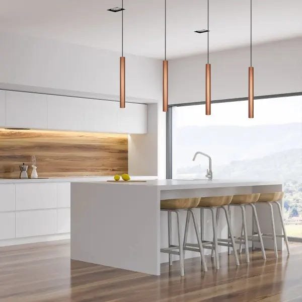 Pendente Triplo Assimétrico: Dinamismo e Foco na Bancada - detalhe