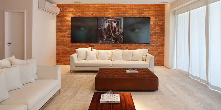 Composição Moderna com Tijolinho e Quadros - ideia