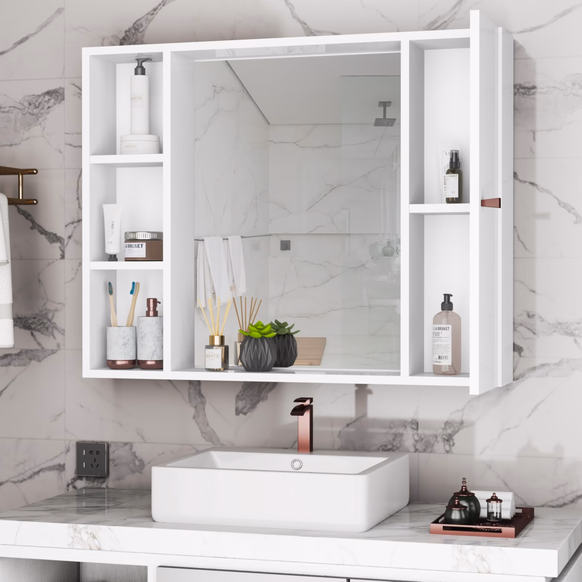 Prateleiras com Espelho: Função Dobrada - detalhe