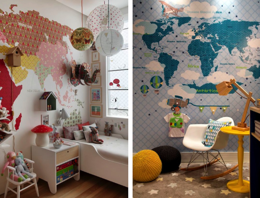 Quarto com Escrivaninha e Mapa Mundi para Inspirar - detalhe