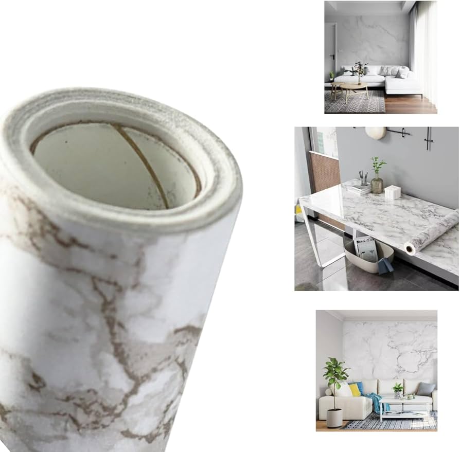 Cozinha Clean com Adesivo Marmorizado Branco - ideia