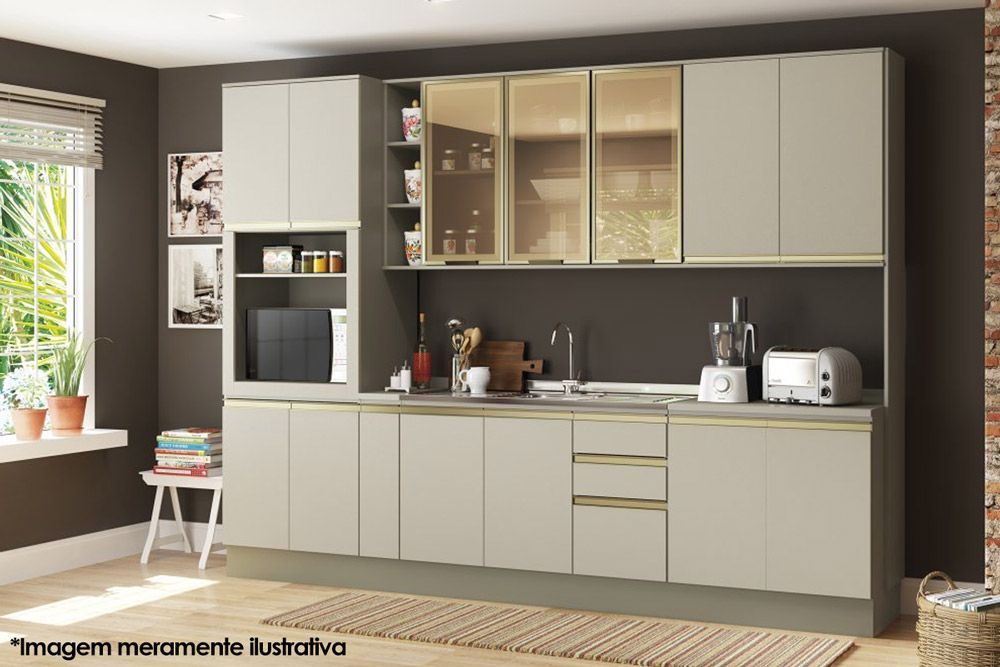 Armários de Cozinha com Portas de Vidro e Utensílios à Mostra: Cozinha de Chef! - detalhe