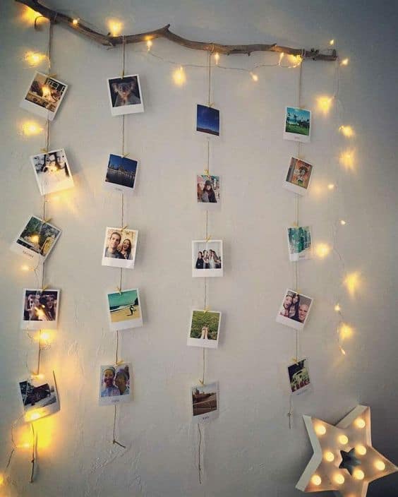 Memórias Afetivas: Decoração DIY com Fotos e Varal de Luzes - detalhe