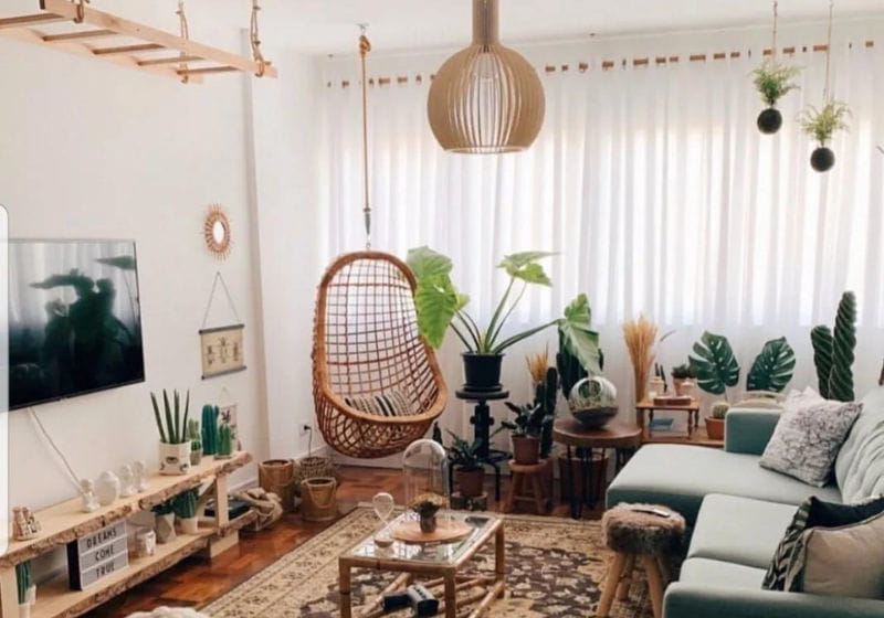 Boho Vibes: Decoração de Sala Pequena com Macramê e Plantas - ideia