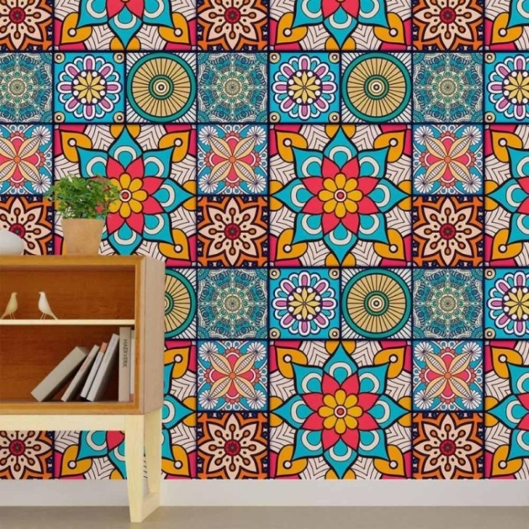Originalidade Artística: Papel de Parede com Desenhos de Mandalas Coloridas - inspiração