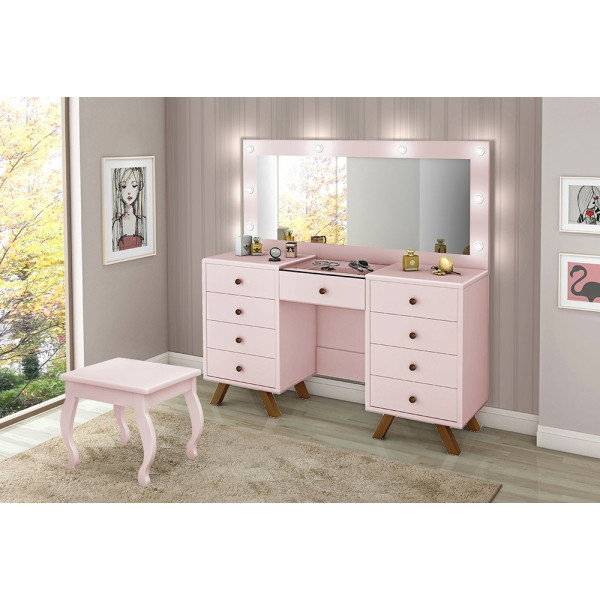 Penteadeira Camarim com Banqueta Estofada: Conforto e Estilo para Seus Momentos de Beleza - detalhe