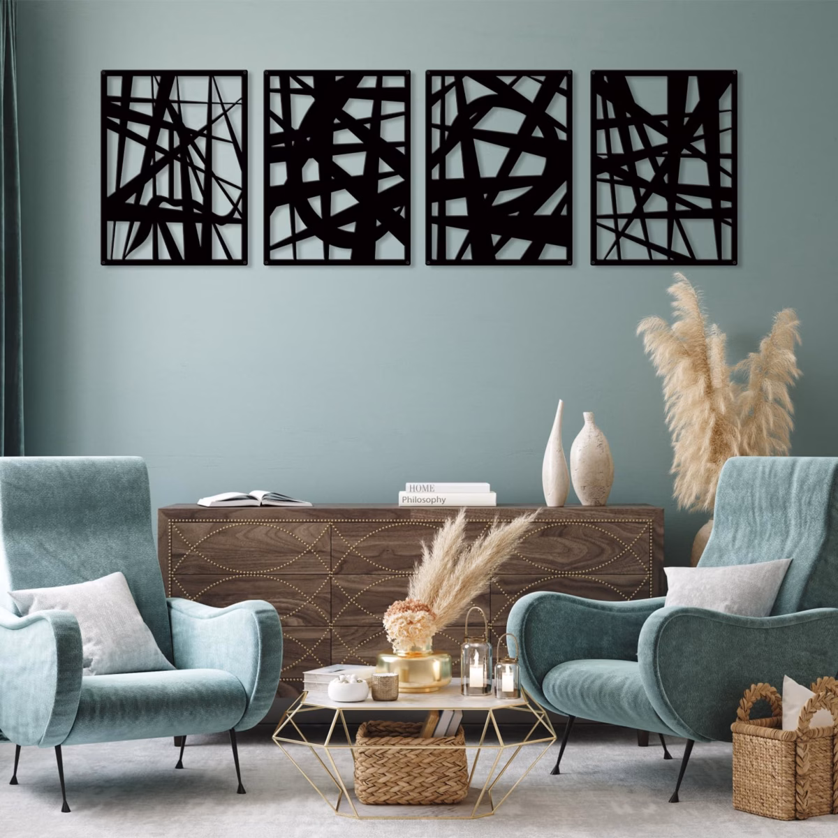 Com Quadros Abstratos e Esculturas Minimalistas - ideia