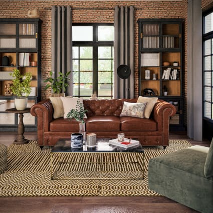 Com Sofá Chesterfield em Couro Envelhecido - detalhe