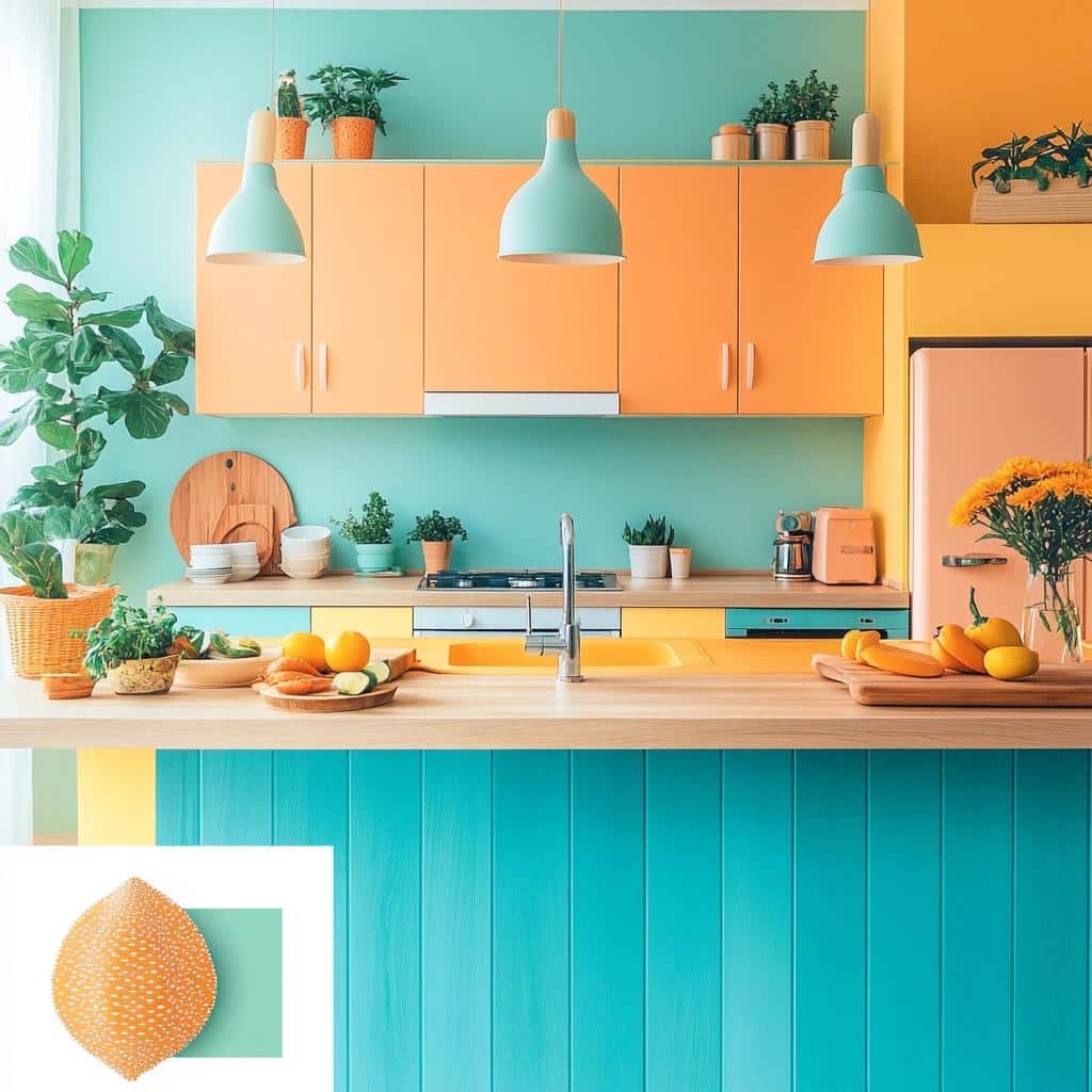 Cozinha Tropical com Cores Vibrantes e Elementos Naturais - detalhe