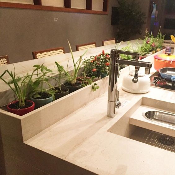 Bancada de Cozinha Multifuncional com Espaço para Horta: Verde e Frescor na Cozinha - detalhe