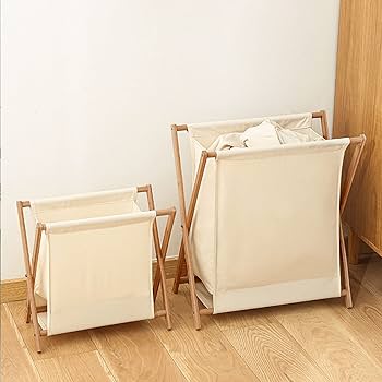 Cesto de Roupa Suja Escandinavo de Madeira Clara: Minimalismo Aconchegante - detalhe