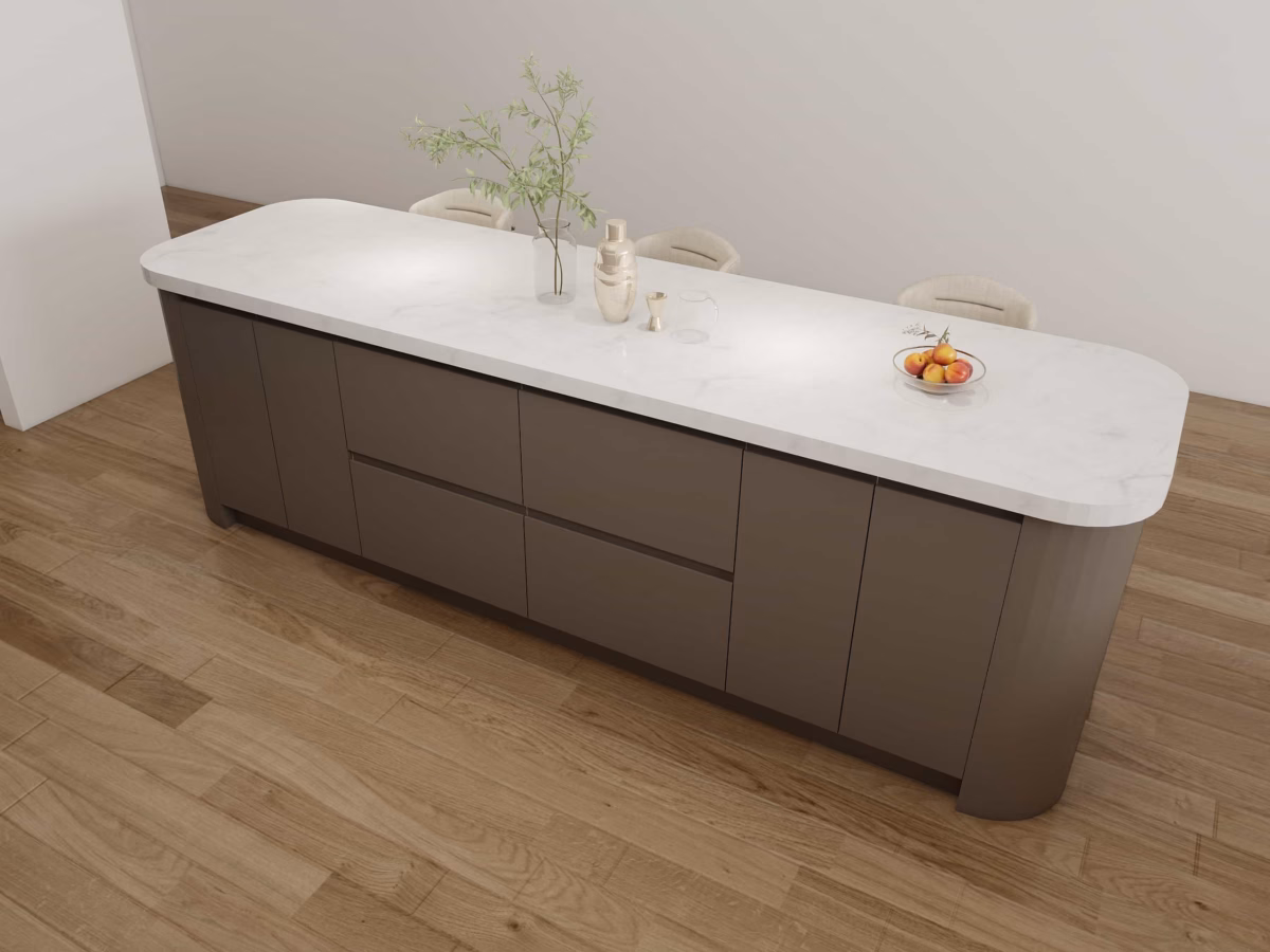 Ilha em Formato Orgânico com Superfície Curva: Design Inovador e Elegante - ideia