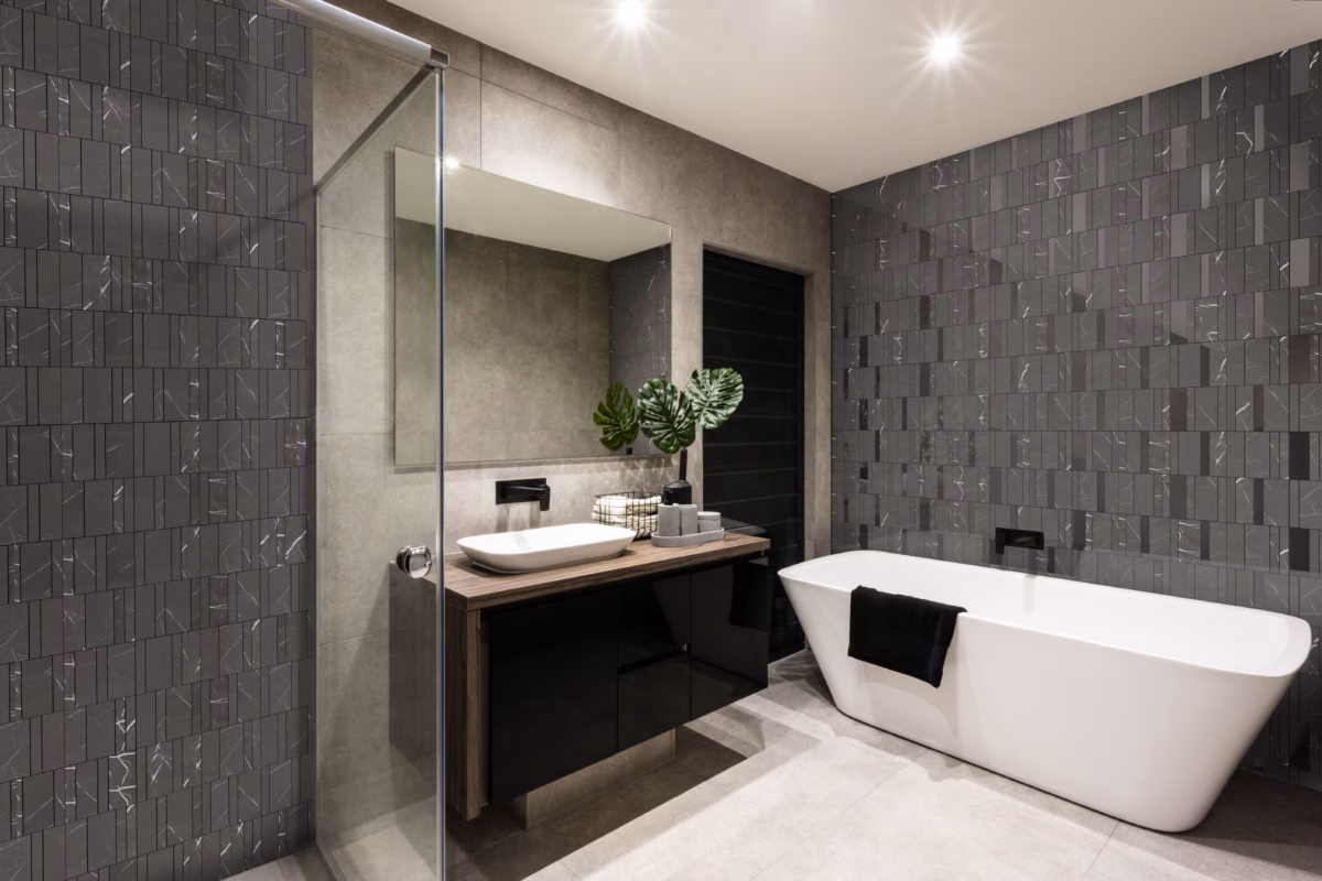 Banheiro Grande com Revestimentos 3D: Texturas Modernas - detalhe