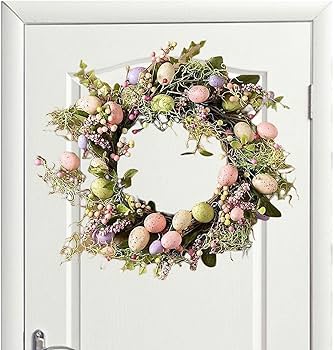 Guirlanda de Páscoa Charmosa: Um Acolhimento Festivo com Flores Secas, Ovos e Laços - detalhe