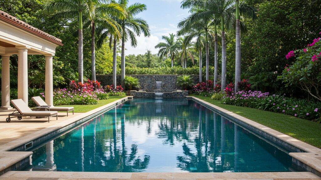 Fonte Integrada à Piscina com Iluminação Noturna - inspiração