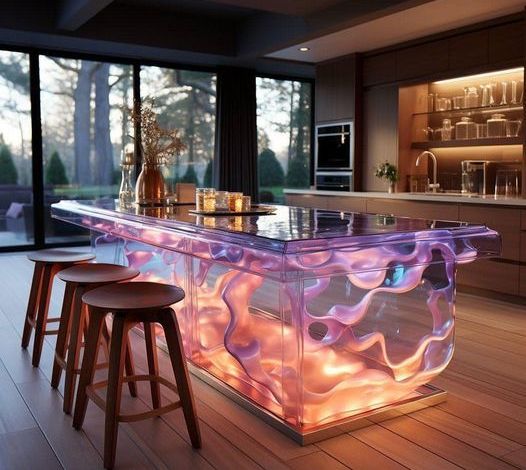 Cozinha Iluminada com Piso de Resina Epóxi Autonivelante - inspiração