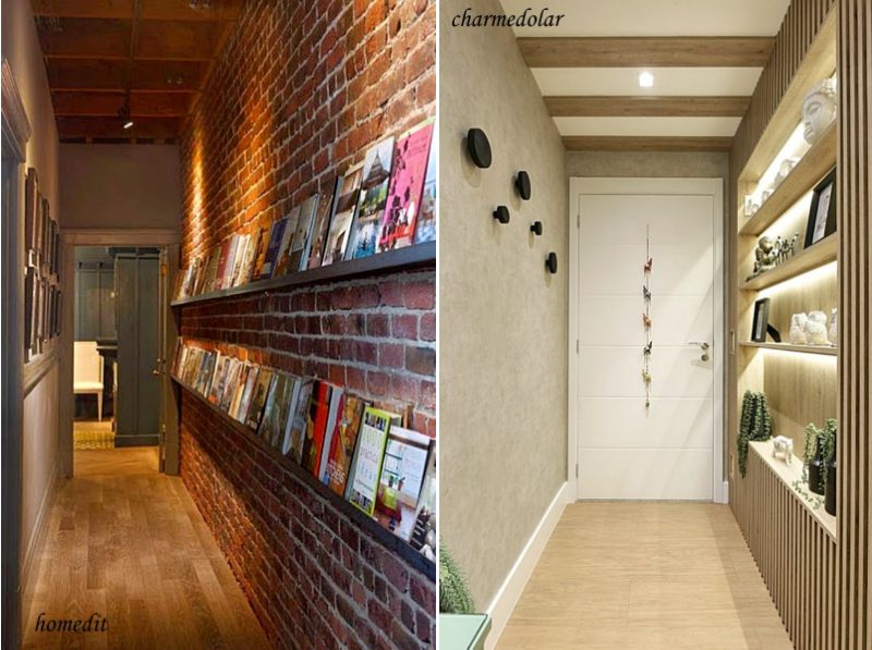 Corredor com Prateleiras e Nichos Decorativos - ideia