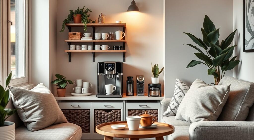 Cantinho do Café: Um Espaço Funcional e Charmoso na sua Sala - ideia