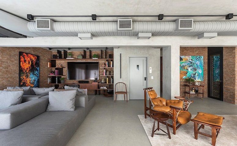 Modernidade Industrial: Cinza Escuro, Metal e Tijolinho - ideia