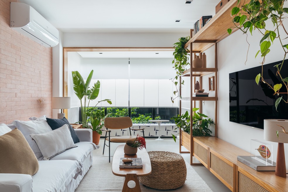 Simplicidade Sofisticada: Sala Clean com Plantas e Elementos Naturais - detalhe